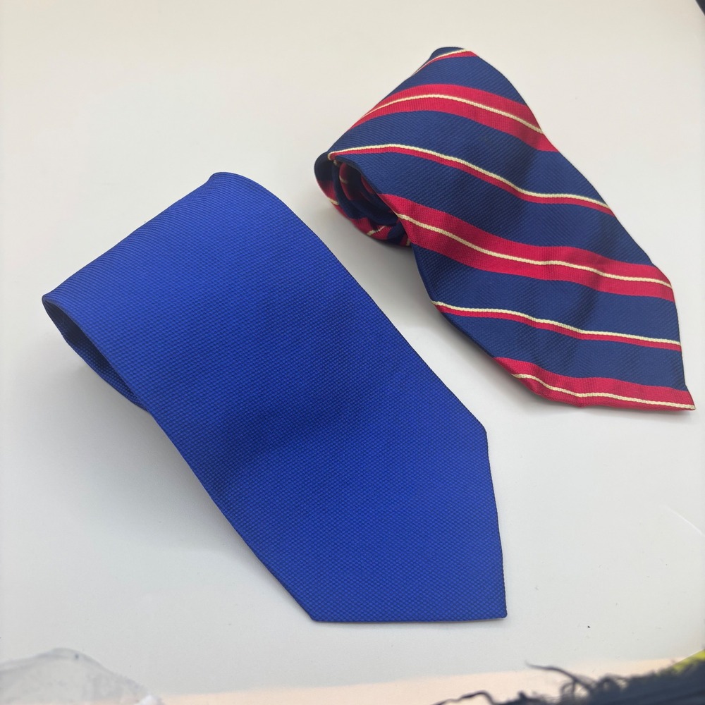 Lot of 2 VTG Polo University by Ralph Lauren Silk Ties Blue‎ Solid Striped USA